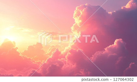 Pink and Yellow Sunset Cloudscape 127064302