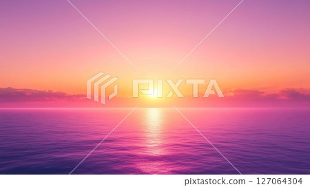 Pink and Orange Sunset Over Calm Ocean Waters 127064304