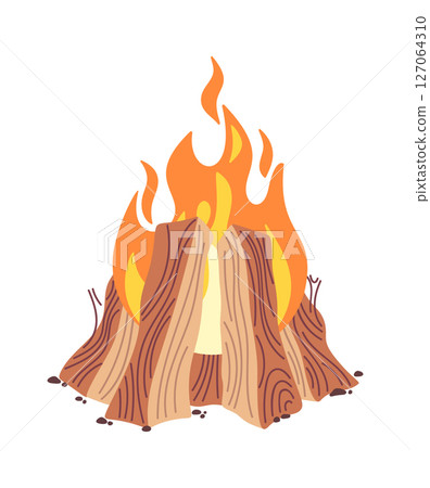Touristic bonfire firewood flames cartoon 127064310