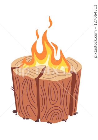 Flaming stump cartoon camping fire Flaming stump cartoon camping fire 127064313