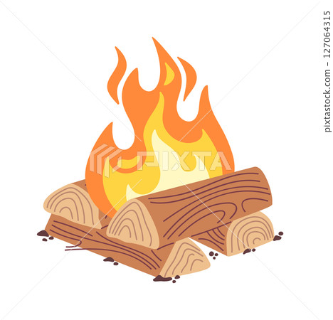Cozy campfire stacked logs cartoon 127064315