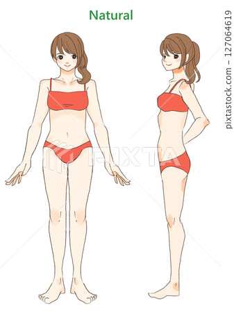 骨骼診斷：自然骨架女性，正面和側面 127064619