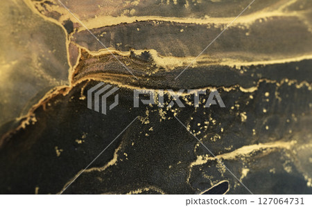 Creative process with alcohol ink on detailed black and gold artwork 127064731