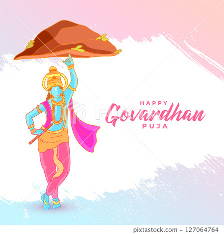 beautiful happy govardhan pooja religious background with brush stroke effect 127064764