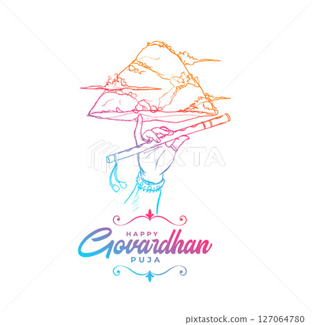 traditional govardhan puja background for worship in hand drawn style 127064780