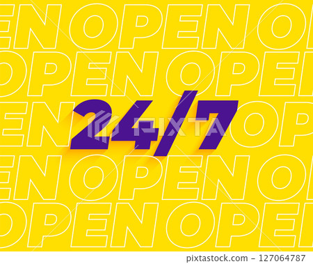 24 hours and 7 days open service flat background 127064787