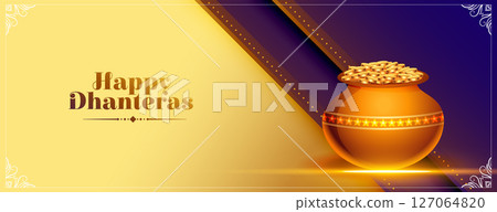 happy dhanteras festive poster with coin pot and light effect happy dhanteras festive poster with coin pot and light effect 127064820