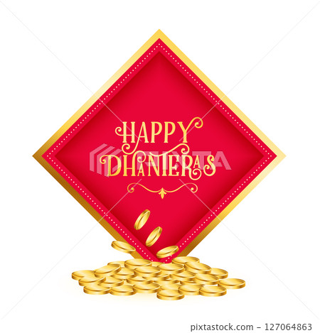 shubh dhanteras greeting background with golden coin design 127064863