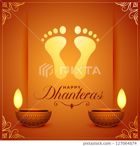 shubh dhanteras wishes background with goddess charan and oil lamp shubh dhanteras wishes background with goddess charan and oil lamp 127064874