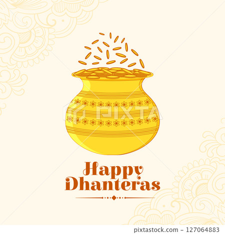 hindu religious shubh dhanteras background with golden coin pot 127064883