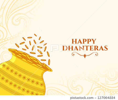 hindu festival happy dhanteras celebration background with golden coin kalasha 127064884