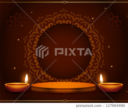 traditional shubh deepavali with 3d podium and mandala frame vector traditional shubh deepavali with 3d podium and mandala frame vector 127064990