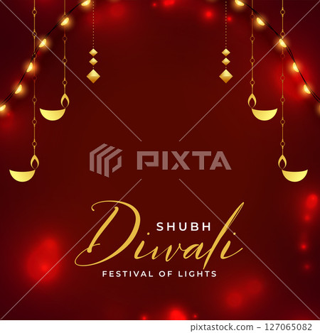 shiny red background with hanging diya for shubh diwali celebration shiny red background with hanging diya for shubh diwali celebration 127065082