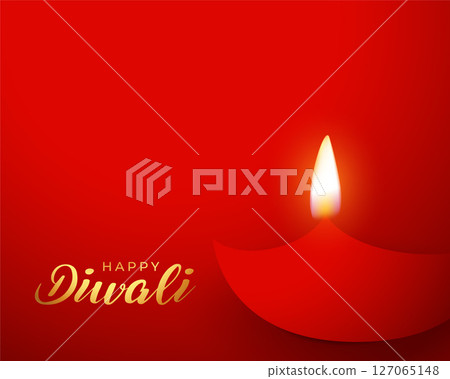 happy diwali red background with burning diya design vector 127065148