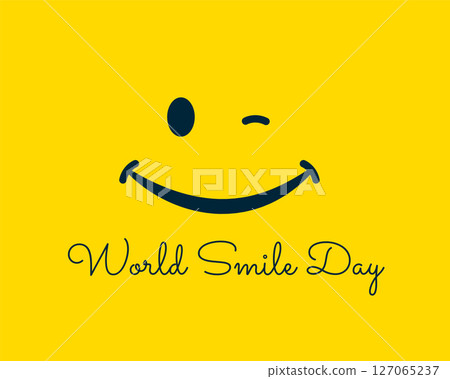 world smile day yellow background with cheerful mood with smiley face 127065237