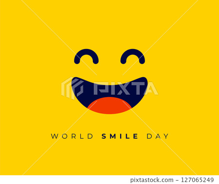 celebrate world smile day event with laughing cartoon face background 127065249
