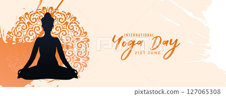 celebrate 21st june international yoga day grungy banner design 127065308
