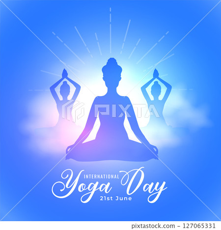 international yoga day background with smoke and light effect 127065331