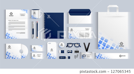 set of white and blue corporate stationery banner for branding set of white and blue corporate stationery banner for branding 127065345