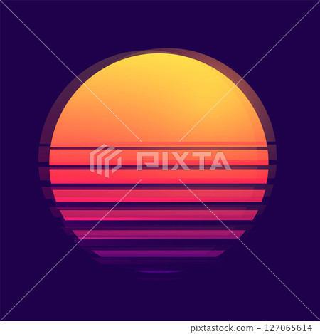 retro style digital sci fi background with sun design 127065614