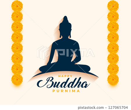 happy buddha purnima background with decorative floral lantern 127065704