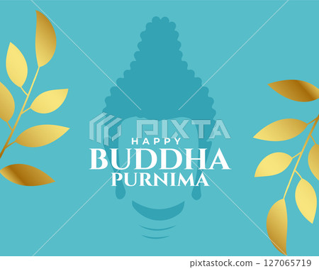 happy buddha purnima religious background with golden leave design 127065719