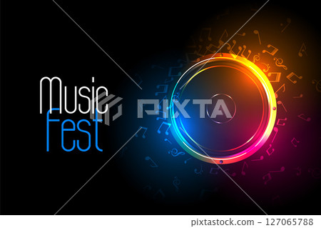 colorful sound speaker with sound notes for musical fest background 127065788