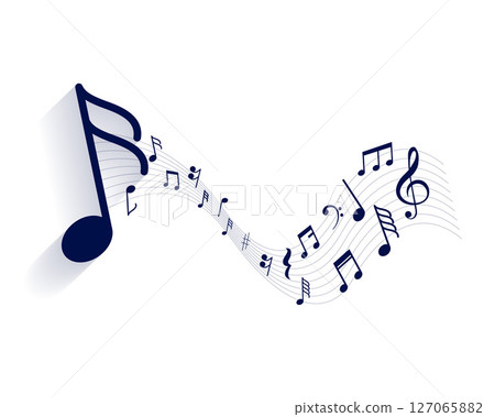 musical notes pentagram background with sound wave 127065882