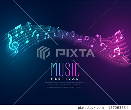 glowing neon notes and tunes music background for disco party theme 127065884