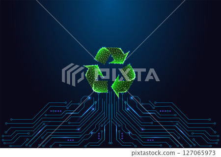 Smart recycling and eco technology with green recycle symbol and circuit board, vector illustration 127065973