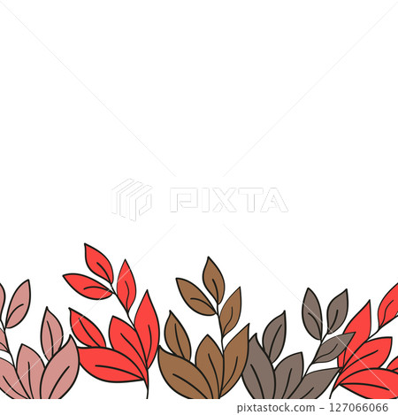 Floral frame with colorful exotic branches on white background. Ornate border with tropic leaves. Vector stock illustration for wallpaper, posters, card. Doodle style. Copy space Floral frame with colorful exotic branches on white background. Ornate border with tropic leaves. Vector stock illustration for wallpaper, posters, card. Doodle style. Copy space 127066066
