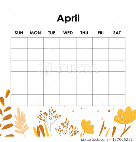 April. Calendar planner. Corporate week. Template layout, 12 months yearly, white background. Simple design for business brochure, flyer, print media, advertisement. Week starts from Monday 127066251