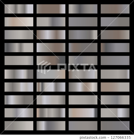 Metallic gradient collection with shiny silver hologram. Holographic foil texture, chrome metal gradation. Vector set for frame, ribbon, border, cover, banner, other design 127066335