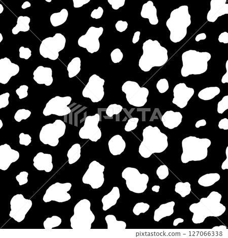 Abstract modern cow fur seamless pattern. Animals trendy background. Black and white decorative vector illustration for print, card, postcard, fabric, textile. Modern ornament of stylized skin 127066338