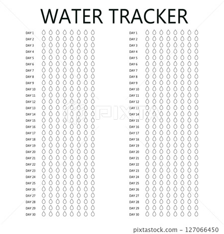 Water tracker. Habit tracker for month. Template mockup. Vector personal organizer. Minimalist simple planner Water tracker. Habit tracker for month. Template mockup. Vector personal organizer. Minimalist simple planner 127066450