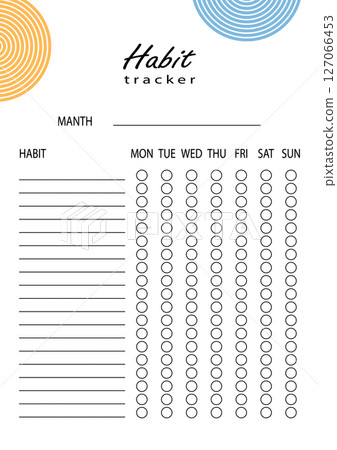 Habit tracker for WEEK. Template mockup. Vector personal organizer. Minimalist simple planner Habit tracker for WEEK. Template mockup. Vector personal organizer. Minimalist simple planner 127066453