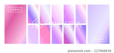 Mobile screen lock display collection of colorful backgrounds in trendy neon colors. Modern screen vector design for mobile app. Soft color abstract pastel holographic gradients. Swatches for design. 127066656