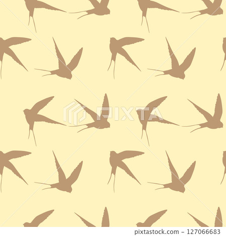 Seamless pattern with swallow silhouette on color background. Cute bird in flight. Vector illustration. Doodle style. Design for invitation, poster, card, fabric, textile Seamless pattern with swallow silhouette on color background. Cute bird in flight. Vector illustration. Doodle style. Design for invitation, poster, card, fabric, textile 127066683