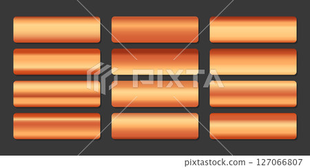 Metallic gradient collection with shiny rainbow hologram. Holographic foil texture, golden, yellow gradation. Vector set for frame, ribbon, border, other design 127066807