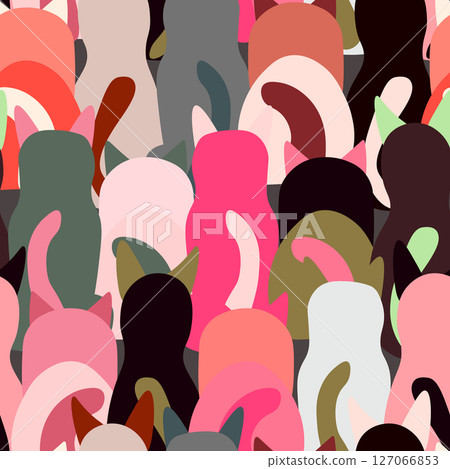 Seamless pattern with cute kitten print. Different scandy cats on color background. Scandinavian style illustration for kids. Vector illustration for fabric, textile, wallpaper, home clothing, pajama 127066853