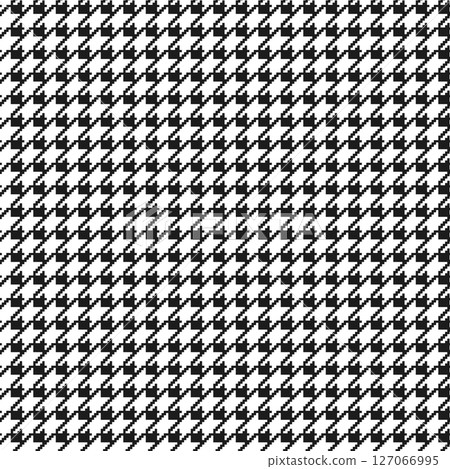 Geometric black and white seamless pattern with pied-de-poule ornament. Monochrome graphic repeating design. Modern minimalist stylish squared background. Vector chequered motif for fabric, textile 127066995