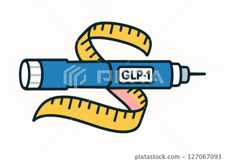 GLP-1 injection pen with measuring tape illustrating health and wellness concept for diabetes management GLP-1 injection pen with measuring tape illustrating health and wellness concept for diabetes management 127067093