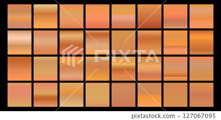 Metallic gradient collection with shiny rainbow hologram. Holographic foil texture, golden, blue, yellow, pink gradation. Vector set for frame, ribbon, border, other design 127067095