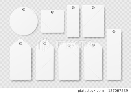 Vector Blank Tag Set. Realistic Price Tag and Gift Tag Templates. Isolated Tag Shapes for Label Design, Clothing Tags, Sale Labels, Gift Packaging, Branding, Shopping, Merchandise, Retail, Promotion 127067289