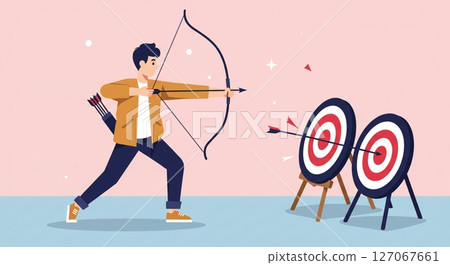 Maximum concentration! A female archer hits the target with success 127067661