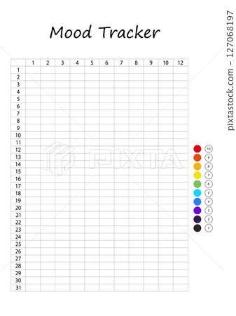 Mood tracker in pixels. Calendar munthly, yearly, weekly, dayly organizer. Calendar for personal and work issues. Feelings Planner, habit tracker. Vector illustration 127068197