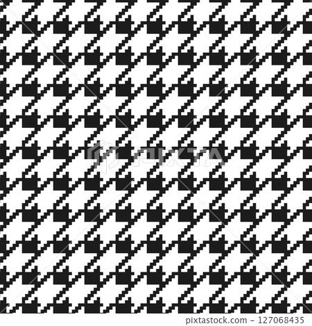 Geometric black and white seamless pattern with pied-de-poule ornament. Monochrome graphic repeating design. Modern minimalist stylish squared background. Vector chequered motif for fabric, textile 127068435