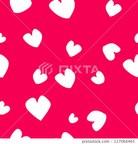 Seamless pattern with hearts. Template holiday vector illustration. Design for card, postcard, poster, print, banner. Cartoon colorful hearts on color background Seamless pattern with hearts. Template holiday vector illustration. Design for card, postcard, poster, print, banner. Cartoon colorful hearts on color background 127068465