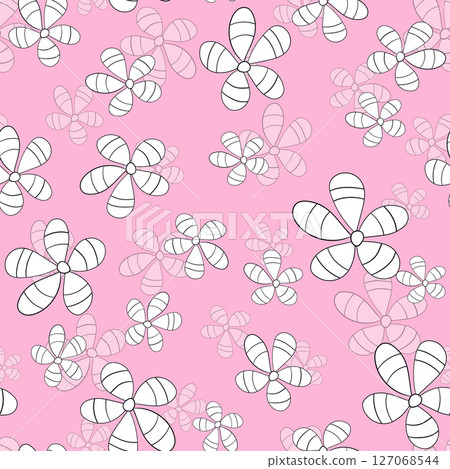 Seamless floral pattern based on traditional folk art ornaments. Colorful chamomile, daisy flowers on color background. Doodle style. Vector illustration. Simple minimalistic pattern Seamless floral pattern based on traditional folk art ornaments. Colorful chamomile, daisy flowers on color background. Doodle style. Vector illustration. Simple minimalistic pattern 127068544