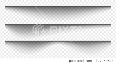 Set of paper shadows. Horizontal divider lines isolated on transparent background. Notebook worksheet, book page, card, flyer, banner, poster borders with soft blurred effect. Vector illustration Set of paper shadows. Horizontal divider lines isolated on transparent background. Notebook worksheet, book page, card, flyer, banner, poster borders with soft blurred effect. Vector illustration 127068602
